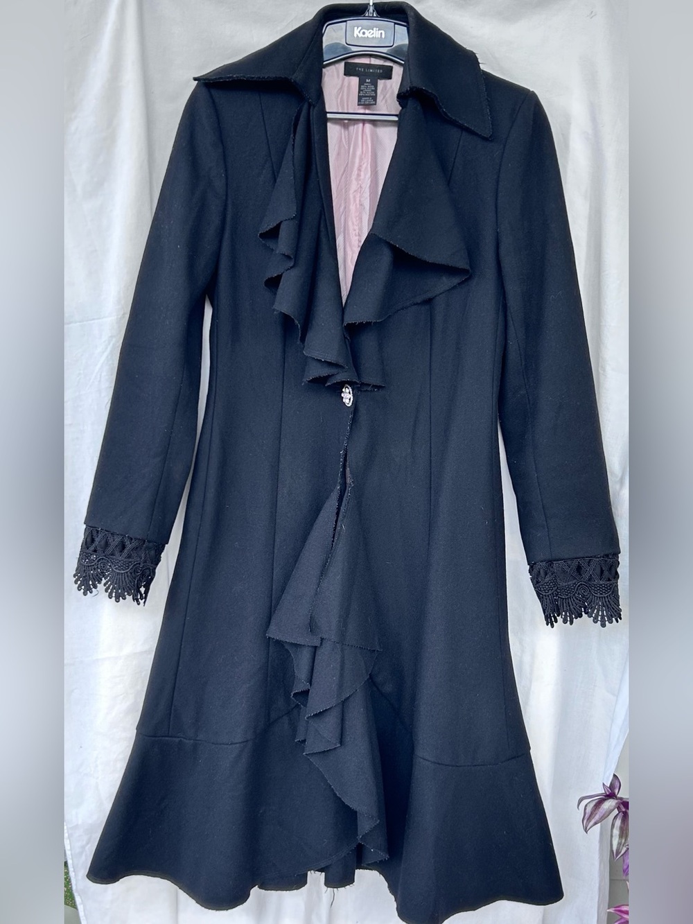 The Limited Vintage Black Ruffle Swing Coat| Raffle Collar| Gothic Romantic.